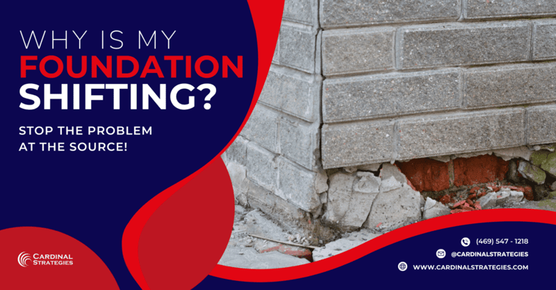 A Cardinal Strategies graphic for the blog about shifting foundations with an image of a foundation breaking.