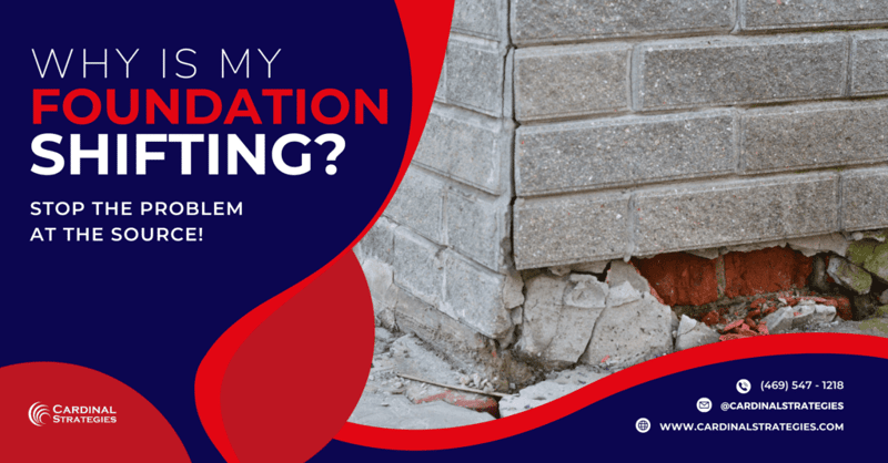A Cardinal Strategies graphic for the blog about shifting foundations with an image of a foundation breaking.