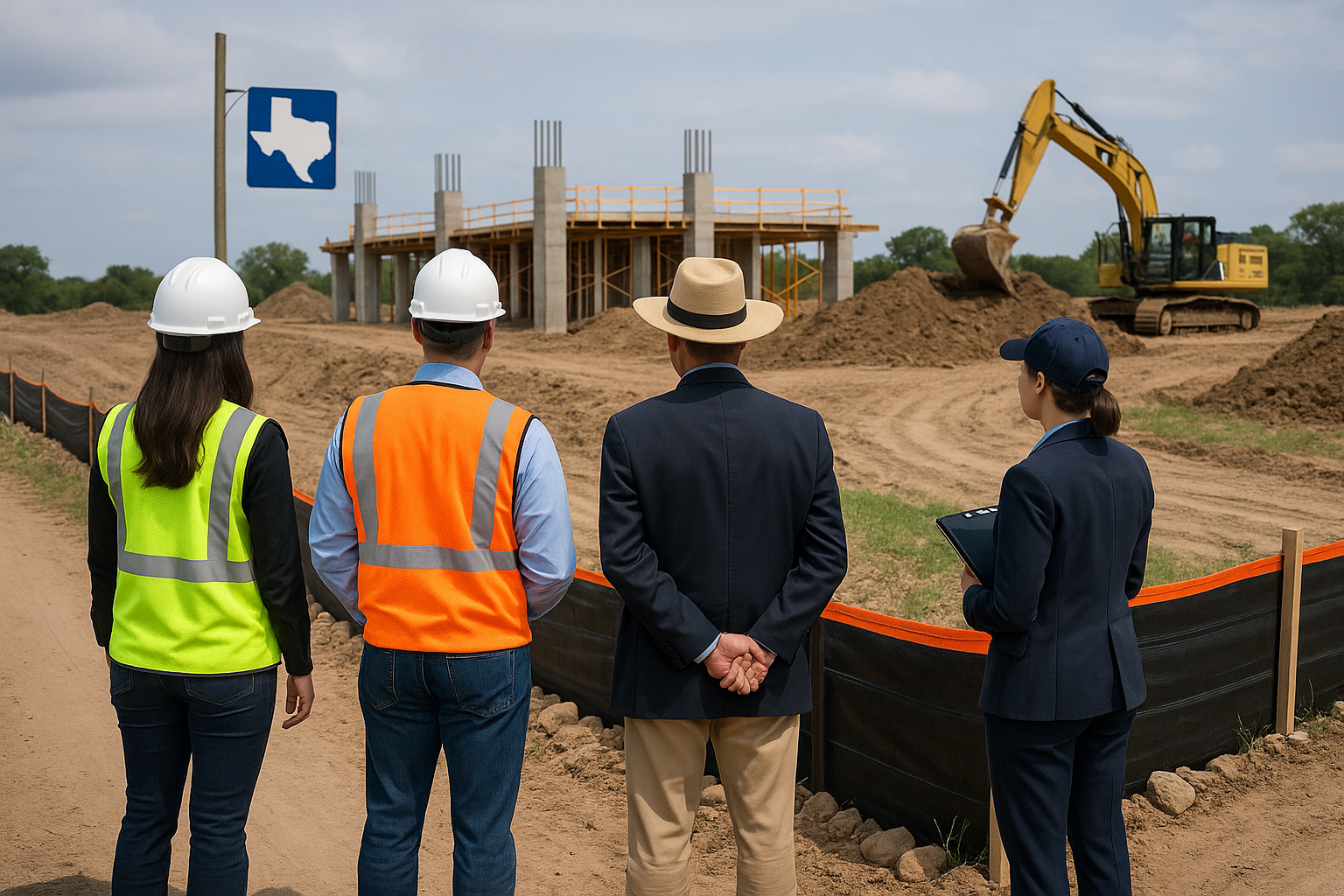 two site inspectors and two other people looking at a construction site